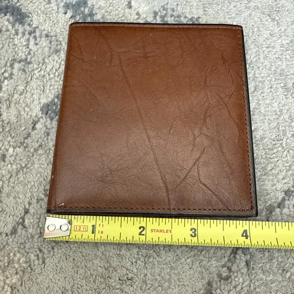 Vtg 1980s Amity Men's Cowhide Leather Bifold Wallet Textured Burgundy Retro Slim